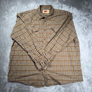 VTG FIELD N' FOREST Pearl Snap Plaid Flannel Long Sleeve Shirt Men's 3XL Brown